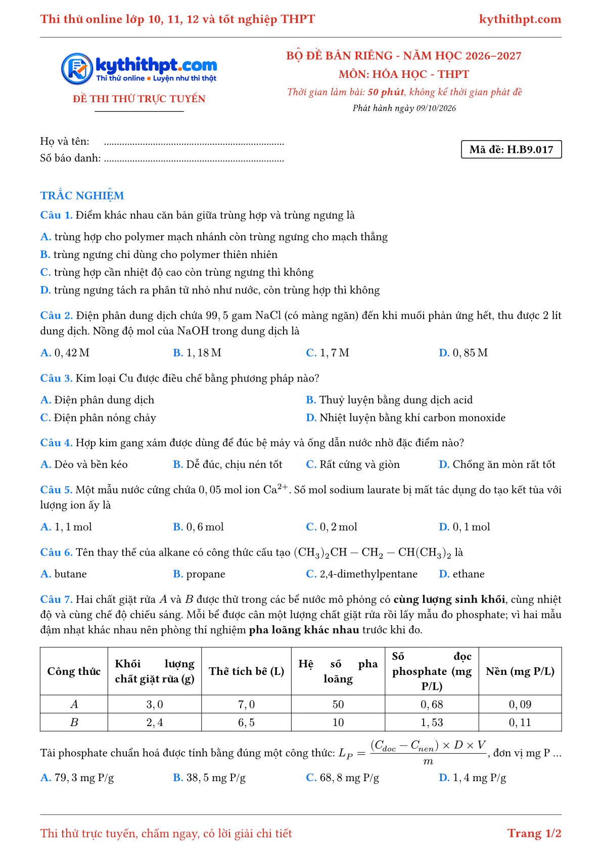 Trang đầu Đề số 017