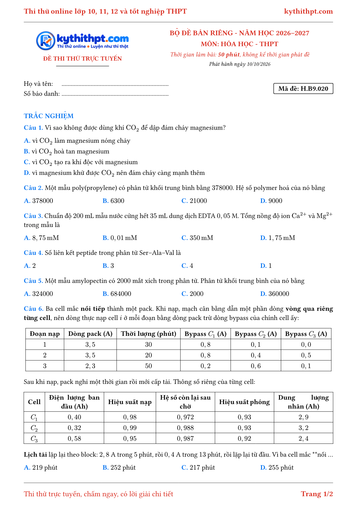Trang đầu Đề số 020