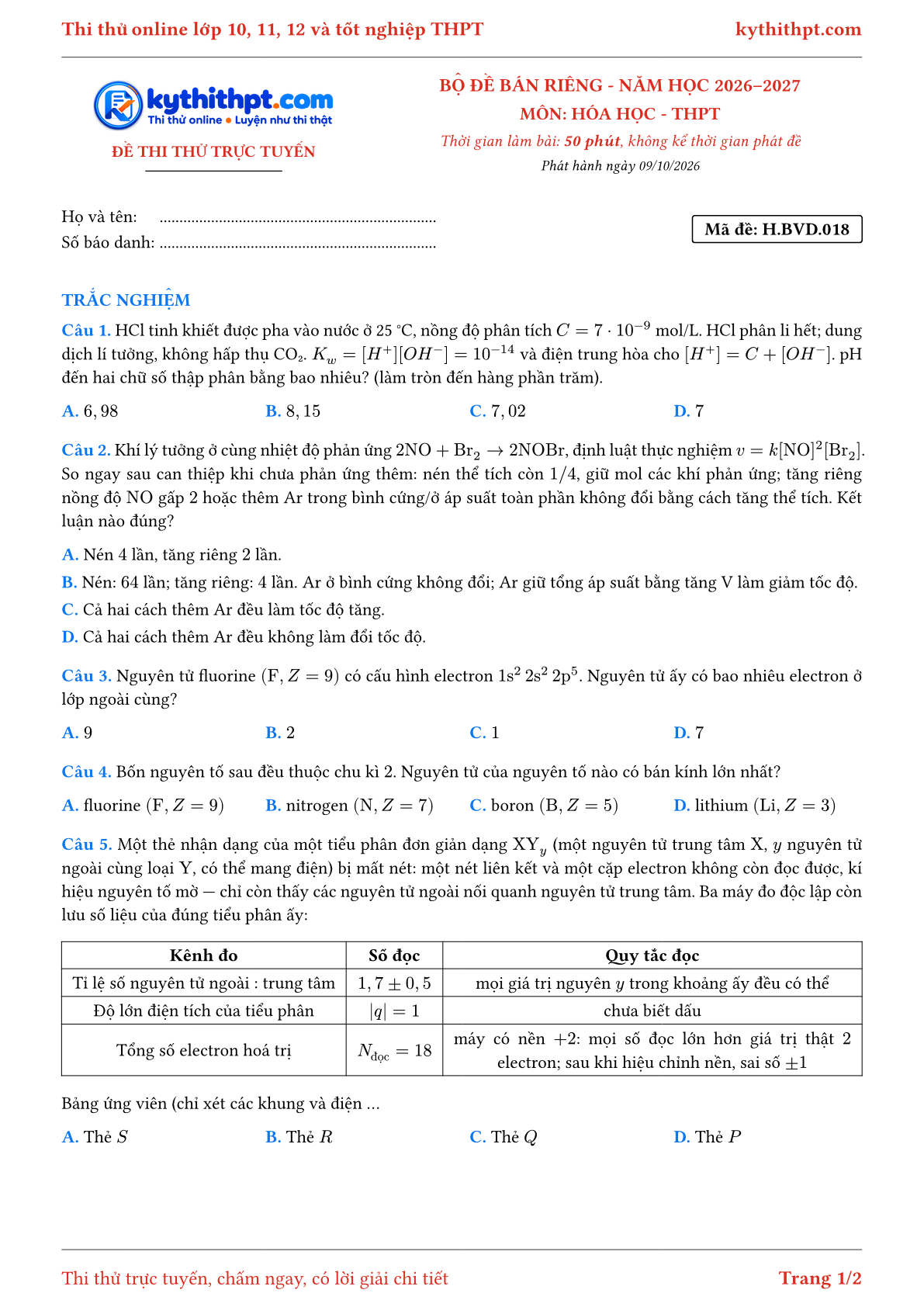 Trang đầu Đề số 018