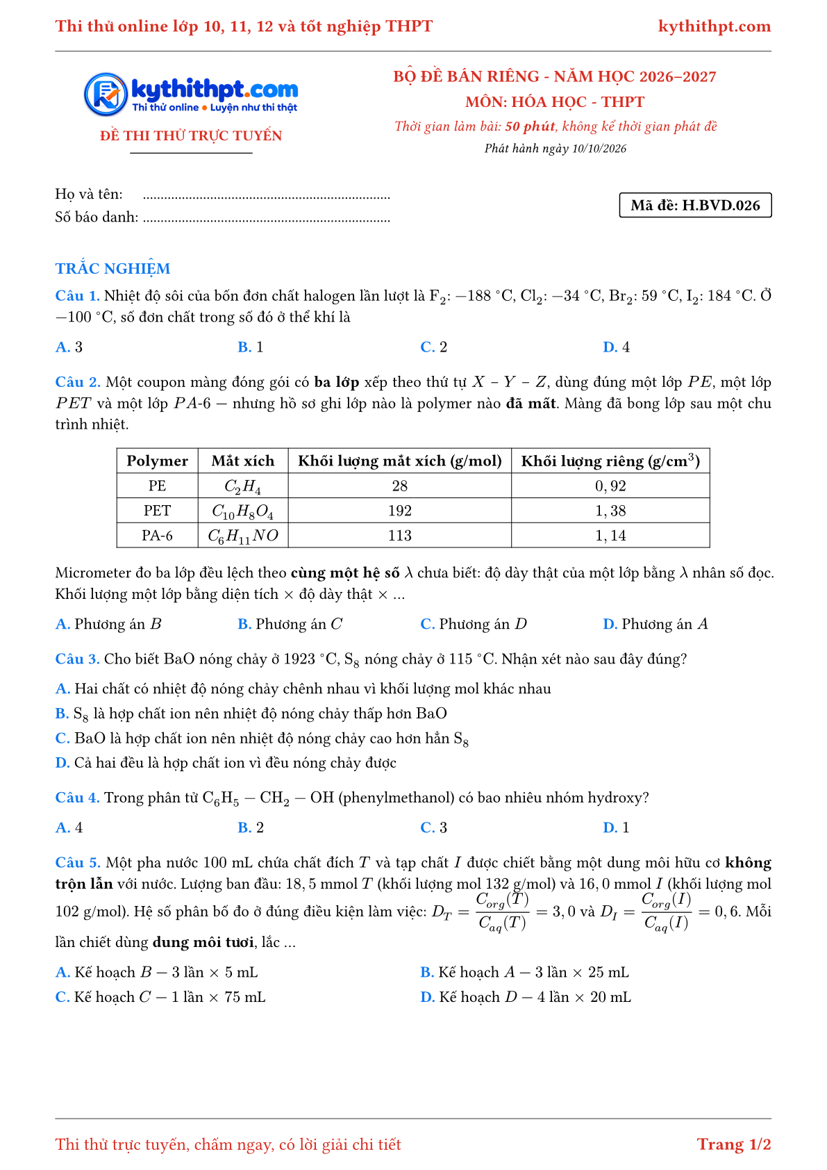 Trang đầu Đề số 026